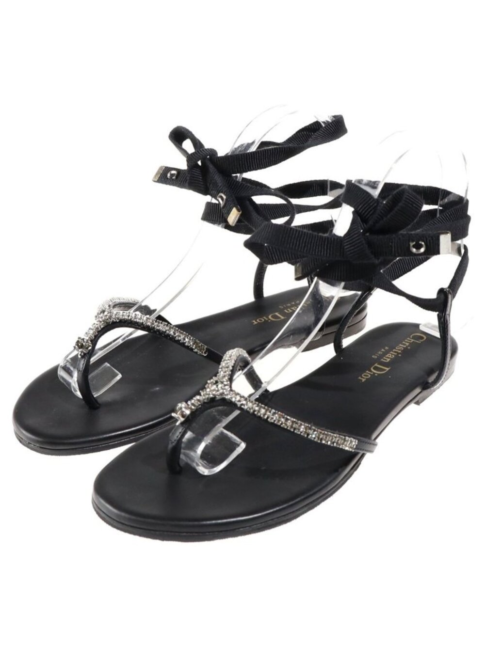 Dior Sunset Rhinestone Wrap Sandals Black Leather